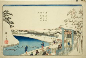 Kirschbrunnen am Benkei-Graben außerhalb von Sakurada (Soto Sakurada Benkeibori sakura no i), aus der Serie "Berühmte Orte in der östlichen Hauptstadt (Toto meisho)" von Utagawa Hiroshige