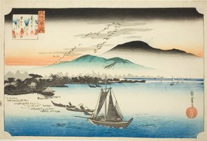 Landende Gänse in Katada (Katada rakugan), aus der Serie "Acht Ansichten von Omi (Omi hakkei no uchi)" von Utagawa Hiroshige