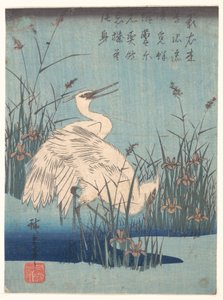 Reiher zwischen Schwertlilien und Gräsern von Utagawa Hiroshige