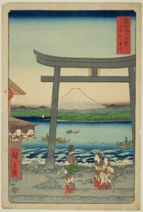 Eingang zu Enoshima in der Provinz Sagami (Sagami Enoshima iriguchi), aus der Serie "Sechsunddreißig Ansichten des Berges Fuji (Fuji sanjurokkei)"