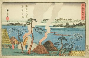 Abenddämmerung in Imado, Acht Ansichten des Sumida-Flusses, aus der Serie "Berühmte Orte in der östlichen Hauptstadt"