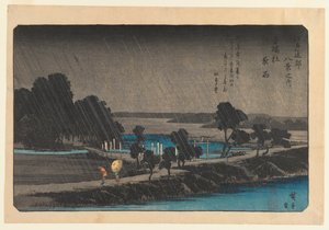 Abendregen in Azumi no Mori, ca. 1838 von Utagawa Hiroshige