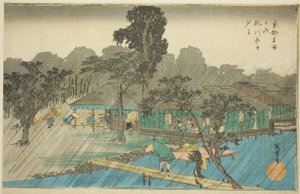 Abendregen am Ufer des Tadasu-Flusses (Tadasugawara no yudachi), aus der Serie "Berühmte Orte in Kyoto (Kyoto meisho no uchi)"