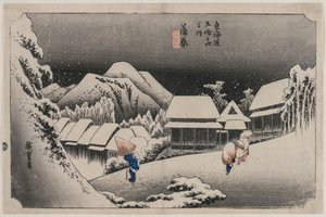Abendschnee bei Kambara (Nummer sechzehn der Serie Dreiundfünfzig Stationen des Tokaido) von Utagawa Hiroshige