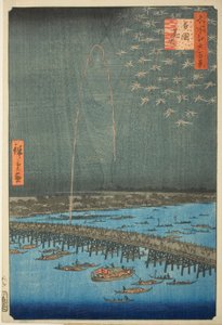 Feuerwerk in Ryōgoku, aus der Serie Hundert berühmte Ansichten von Edo (Meisho Edo hyakkei)