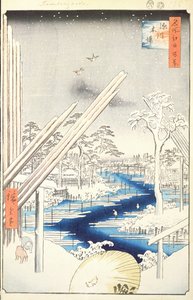 Fukagawa-Holzlager, Nr. 106 aus Einhundert berühmte Ansichten von Edo, 1856 von Utagawa Hiroshige