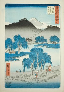 Goyu: Motono-Ebene und Motosaka-Pass (Goyu, Motonogahara Motozaka goe), Nr. 36 aus der Serie "Berühmte Ansichten der dreiundfünfzig Stationen (Gojusan tsugi meisho zue)", auch bekannt als das vertikale Tokaido