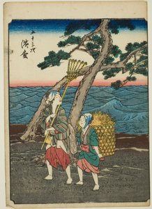 Hamamatsu, aus der Serie "Dreiundfünfzig Stationen [des Tokaido] (Gojusan tsugi)," auch bekannt als die Figuren-Tokaido (Jinbutsu Tokaido)