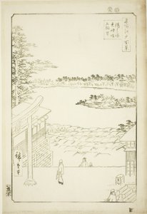 Blick vom Yushima Tenjin Schrein (Yushima Tenjin sakaue tenbo), aus der Serie "Hundert berühmte Ansichten von Edo (Meisho Edo hyakkei)" von Utagawa Hiroshige