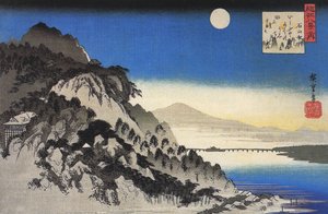 Hiroshige Vollmond über einer Berglandschaft