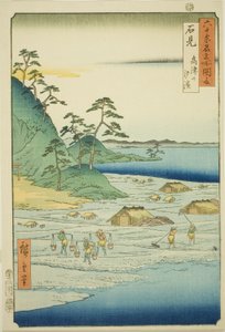 Provinz Iwami: Salzstrände in der Nähe des Takatsu-Hügels (Iwami, Takatsuyama shiohama), aus der Serie "Berühmte Orte in den sechzig Provinzen (Rokujuyoshu meisho zue)"