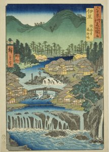Provinz Izu: Heiße Quellen des Shuzen-Tempels (Izu, Shuzenji tojiba), aus der Serie "Berühmte Orte in den sechzig Provinzen (Rokujuyoshu meisho zue)"