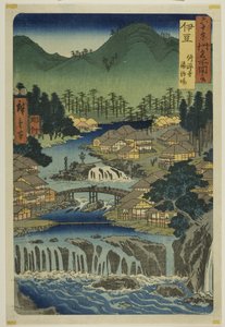 Provinz Izu: Heiße Quellen des Shuzen-Tempels, aus der Serie "Berühmte Orte in den Sechzig-ungefähr Provinzen"