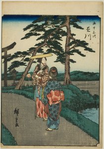 Kakegawa, aus der Serie "Dreiundfünfzig Stationen [des Tokaido] (Gojusan tsugi)", auch bekannt als der Figuren-Tokaido (Jinbutsu Tokaido)