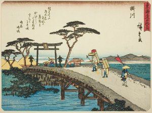 Kakegawa, aus der Serie Dreiundfünfzig Stationen des Tokaido (Tokaido gojusan tsugi), auch bekannt als der Tokaido mit Gedicht (Kyoka iri Tokaido)