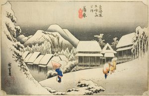 Kanbara: Abendschnee, aus der Serie Dreiundfünfzig Stationen des Tokaido, auch bekannt als der Hoeido Tokaido