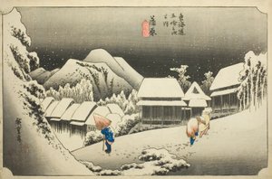 Kanbara: Abendschnee (Kanbara, yoru no yuki), aus der Serie "Dreiundfünfzig Stationen des Tokaido (Tokaido gojusan tsugi no uchi)," auch bekannt als der Hoeido Tokaido