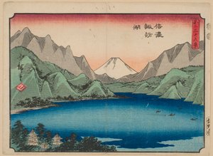 See Suwa in der Provinz Shinano, aus der Serie „36 Ansichten des Berges Fuji“