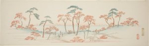 Ahornbäume am Kaianji-Tempel (Kaianji koyo), aus einer unbetitelten Serie berühmter Ansichten der Vororte von Edo von Utagawa Hiroshige