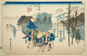 Mishima: Morgennebel (Mishima, asagiri), aus der Serie "Dreiundfünfzig Stationen der Tokaido-Straße (Tokaido gojusan tsugi no uchi)", auch bekannt als Hoeido Tokaido