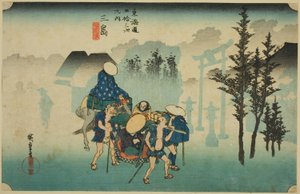 Mishima: Morgennebel (Mishima, asagiri), aus der Serie "Dreiundfünfzig Stationen der Tokaido-Straße (Tokaido gojusan tsugi no uchi)," auch bekannt als Hoeido Tokaido
