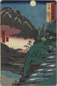 Mondreflexionen auf Reisfeldern am Fuße des Kyo_dai-Berges, Provinz Shinano, Juli 1853