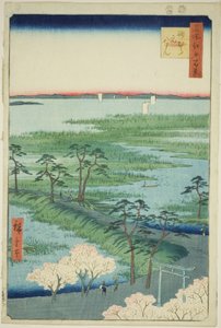 Moto-Hachiman-Schrein, Sunamura (Sunamura Moto-Hachiman), aus der Serie "Hundert berühmte Ansichten von Edo (Meisho Edo hyakkei)"