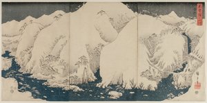 Berg und Fluss auf der Kiso-Straße von Utagawa Hiroshige