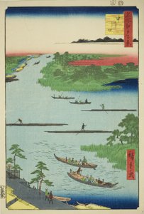 Mündung des Nakawaga-Flusses (Nakagawaguchi), aus der Serie "Hundert berühmte Ansichten von Edo (Meisho Edo hyakkei)" von Utagawa Hiroshige