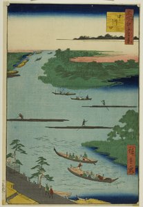 Mündung des Nakawaga-Flusses (Nakagawaguchi), aus der Serie „Hundert berühmte Ansichten von Edo (Meisho Edo hyakkei)“ von Utagawa Hiroshige