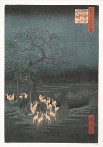 Silvester-Füchse am Wandelbaum, Ōji von Utagawa Hiroshige