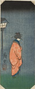Nichomachi in Fuchu, Abschnitt des Blattes Nr. 6 aus der Serie "Bilder der dreiundfünfzig Stationen des Tokaido (Tokaido gojusan tsugi zue)" von Utagawa Hiroshige