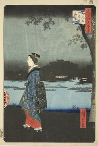 Nachtansicht des Matsuchi-Hügels und des San’ya-Kanals (Matsuchiyama San’yabori yakei), aus der Serie "Hundert berühmte Ansichten von Edo (Meisho Edo hyakkei)" von Utagawa Hiroshige