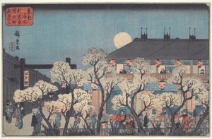 Nachtansicht der Kirschblüten entlang der Nakanochō in Shin Yoshiwara, aus der Serie Berühmte Orte in der östlichen Hauptstadt von Utagawa Hiroshige
