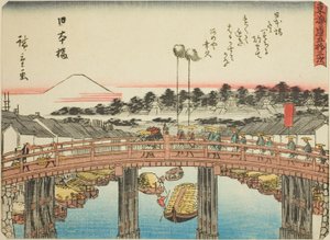Nihonbashi, aus der Serie "Dreiundfünfzig Stationen des Tokaido (Tokaido gojusan tsugi)," auch bekannt als die Tokaido mit Gedicht (Kyoka iri Tokaido) von Utagawa Hiroshige