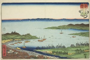 Niigata in der Provinz Echigo (Echigo Niigata), aus der Serie "Wrestling Matches between Mountains and Seas (Sankai mitate zumo)"