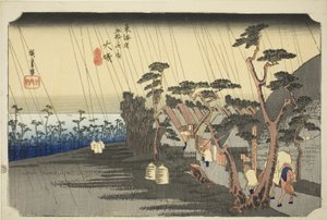 Oiso: Toras Regen, aus der Serie „Dreiundfünfzig Stationen der Tokaido-Straße“, auch bekannt als Hoeido Tokaido