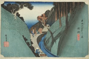 Okabe: Utsu-Berg, aus der Serie "Dreiundfünfzig Stationen der Tokaido-Straße", auch bekannt als Hoeido Tokaido von Utagawa Hiroshige
