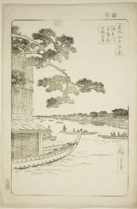 Kiefer des Erfolgs und Oumayagashi, Asakusa-Fluss (Asakusagawa shubi no matsu Oumayagashi), aus der Serie "Hundert berühmte Ansichten von Edo (Meisho Edo hyakkei)"