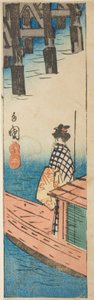 Vergnügungsboot an der Ryogoku-Brücke, Abschnitt eines Blattes aus der Serie "Ausschnitte berühmter Orte in Edo"