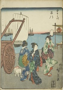 Shinagawa, aus der Serie "Dreiundfünfzig Stationen [des Tokaido] (Gojusan tsugi)," auch bekannt als der Figuren-Tokaido (Jinbutsu Tokaido)