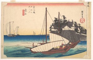 Station Dreiundvierzig: Kuwana, Sieben-Ri-Fähre am Hafen, aus den Dreiundfünfzig Stationen des Tokaido von Utagawa Hiroshige