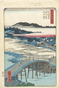 Sugatami-Brücke, Omokage-Brücke und Jariba in Takata von Utagawa Hiroshige