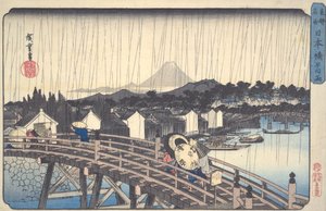 Sonnenregen bei Nihonbashi, aus der Serie „Berühmte Orte in der östlichen Hauptstadt“ von Utagawa Hiroshige