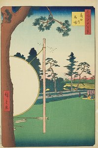 Takata Reitplatz (Takata no baba), Nr. 115 aus der Serie „Hundert berühmte Ansichten von Edo (Meisho Edo hyakkei)“ von Utagawa Hiroshige