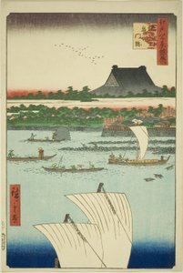 Teppozu und Tsukiji Honganji Tempel (Teppozu Tsukiji Monzeki), aus der Serie "Ergänzung zu den Hundert berühmten Ansichten von Edo (Edo hyakkei yokyo)" von Utagawa Hiroshige
