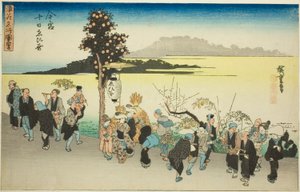 Das Ebisu-Fest am zehnten Tag des ersten Monats in Imamiya, aus der Serie "Berühmte Ansichten von Osaka" von Utagawa Hiroshige