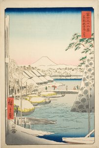Das Flussufer bei Sukiya in der östlichen Hauptstadt (Toto Sukiyagashi), aus der Serie "Sechsunddreißig Ansichten des Berges Fuji (Fuji sanjurokkei)" von Utagawa Hiroshige