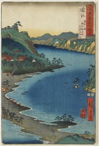 Die kleine Bucht von Hikisa bei Horie Kanzanji, Der Hamana-See in der Provinz Tōtōmi, August 1853