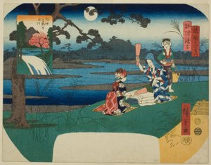 Der Toi-Juwelenfluss in der Provinz Settsu und der Koya-Juwelenfluss in der Provinz Kii, aus der Serie "Sechs Juwelenflüsse in verschiedenen Provinzen" von Utagawa Hiroshige